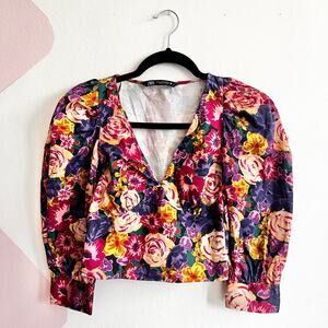 Floral Puff Sleeve Blouse, Romantic, Maximalist, Coquette, Cottagecore, XS,Artsy